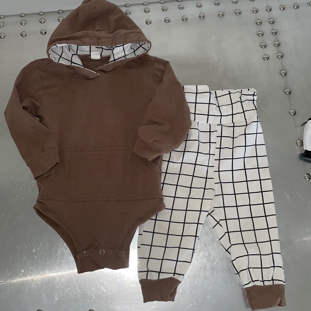Brown and White Hoodie Set